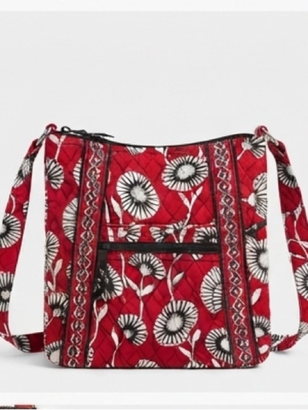 Vera Bradley Quilted Cotton Crossbody Bag Red & White Floral Dandelion Purse